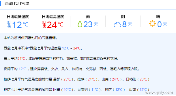 7月西藏天氣
